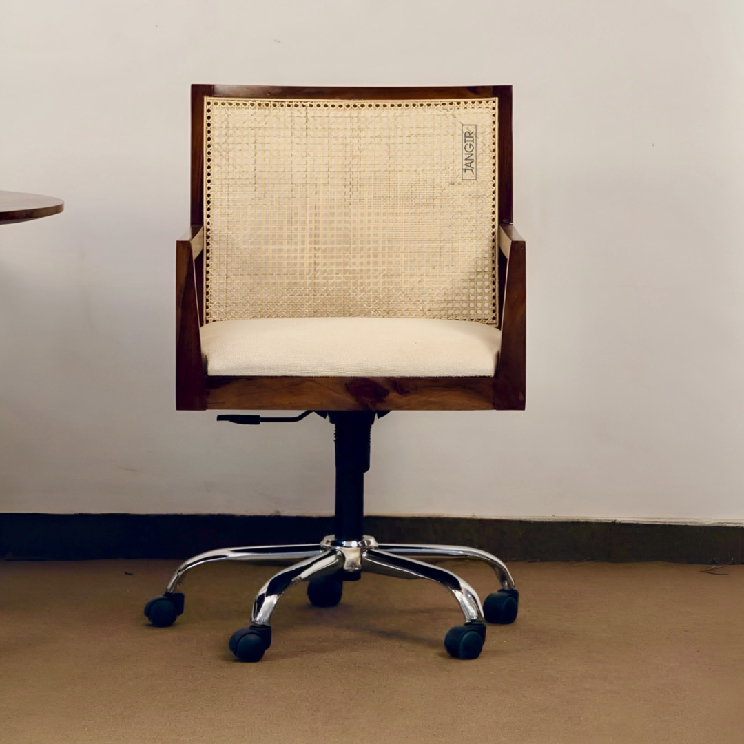 Enhance your workspace with our Cane Office Chair, made with sheesham wood and natural Cane. This Wooden office or revolving chair Designed for durability and comfort. Buy today !