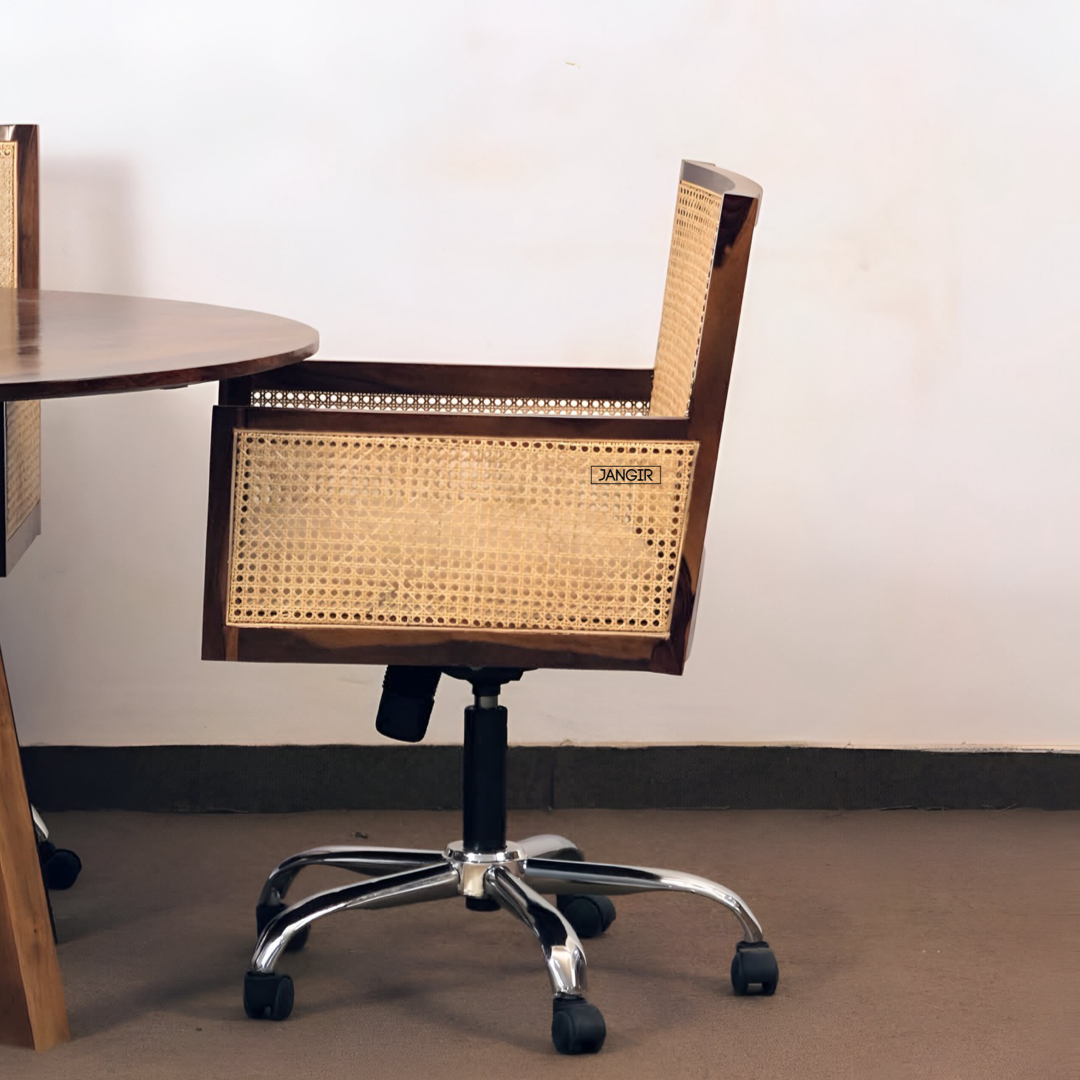 Enhance your workspace with our Cane Office Chair, made with sheesham wood and natural Cane. This Wooden office or revolving chair Designed for durability and comfort. Buy today !