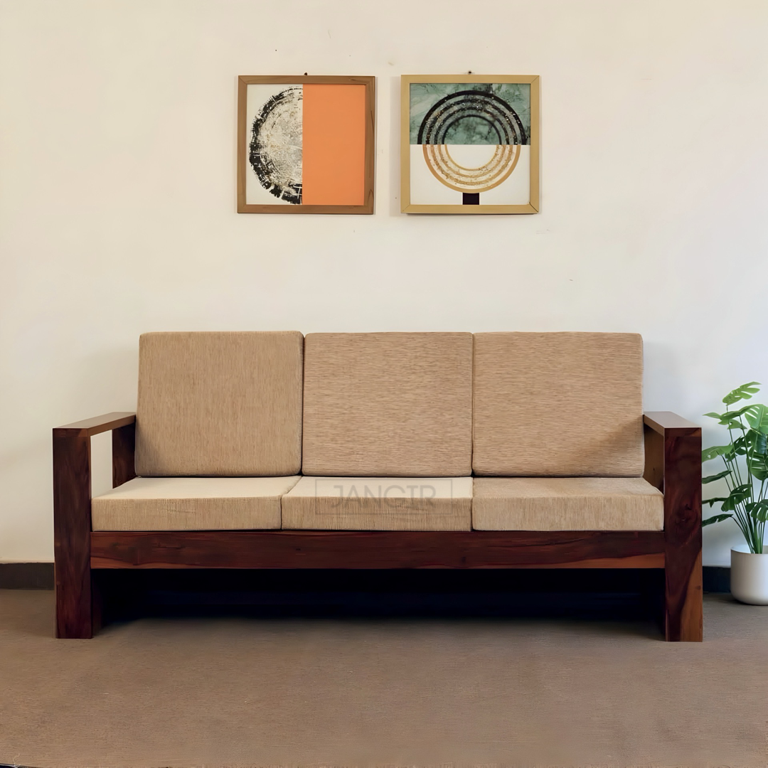 Elevate your living room with our Sleeker Solid wood sofa set, made with sheesham wood. Buy durable & budget-friendly sofa for modern home near you in Bangalore