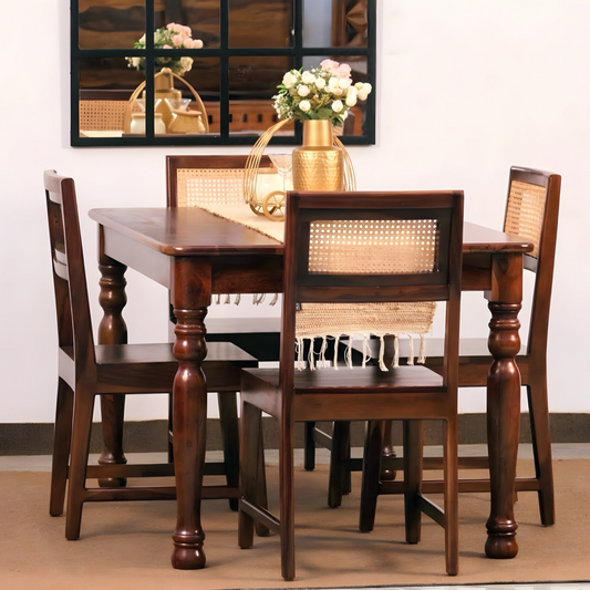 Elevate your dining experience with our Customised Dining Table Set, crafted from premium Sheesham wood.  Custom made dining table near you in Bangalore