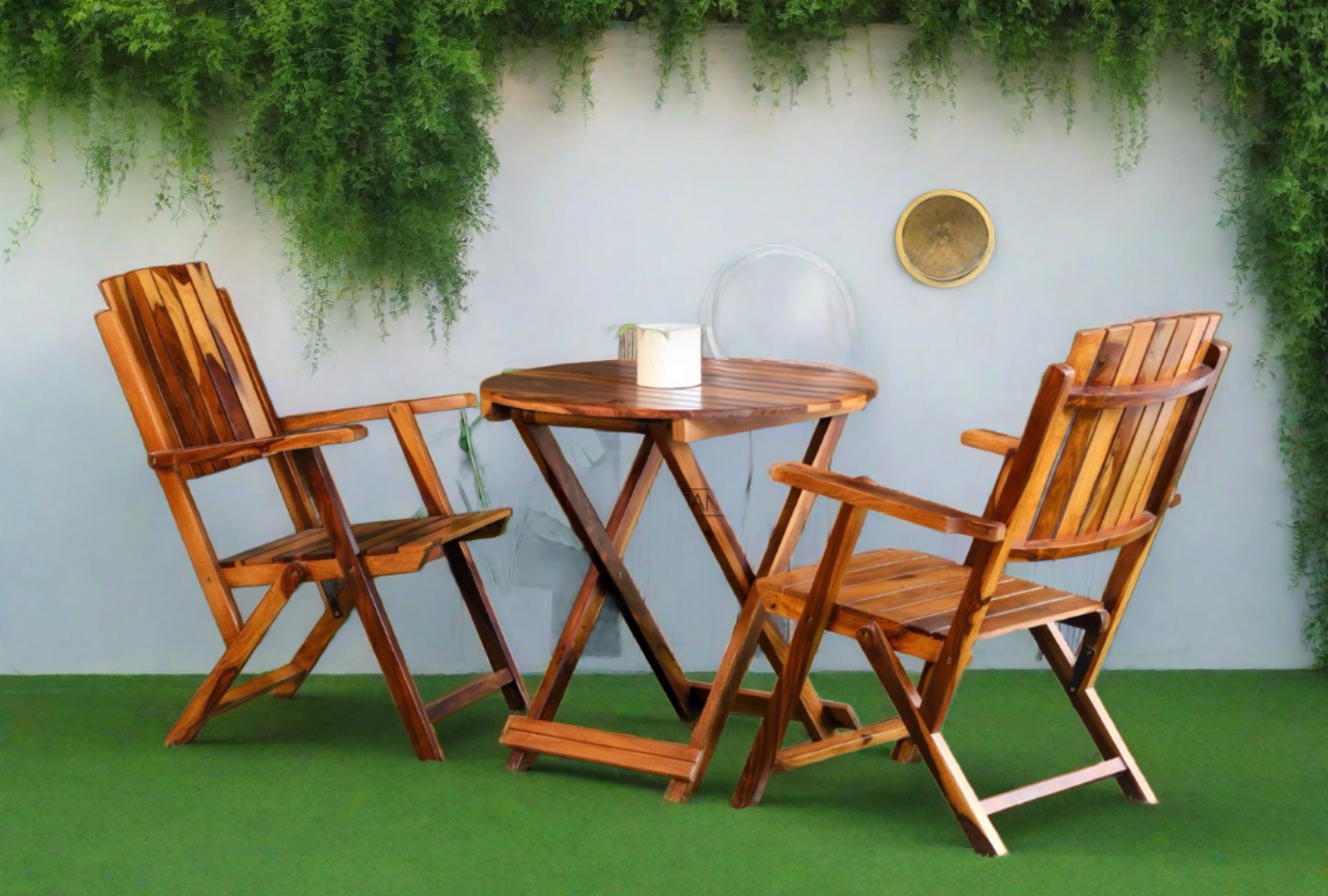 Elevate your outdoor space with our sheesham wood Terrace Outdoor Chair Table Set. Buy folding designed chair table set for your balcony near you in Bangalore!