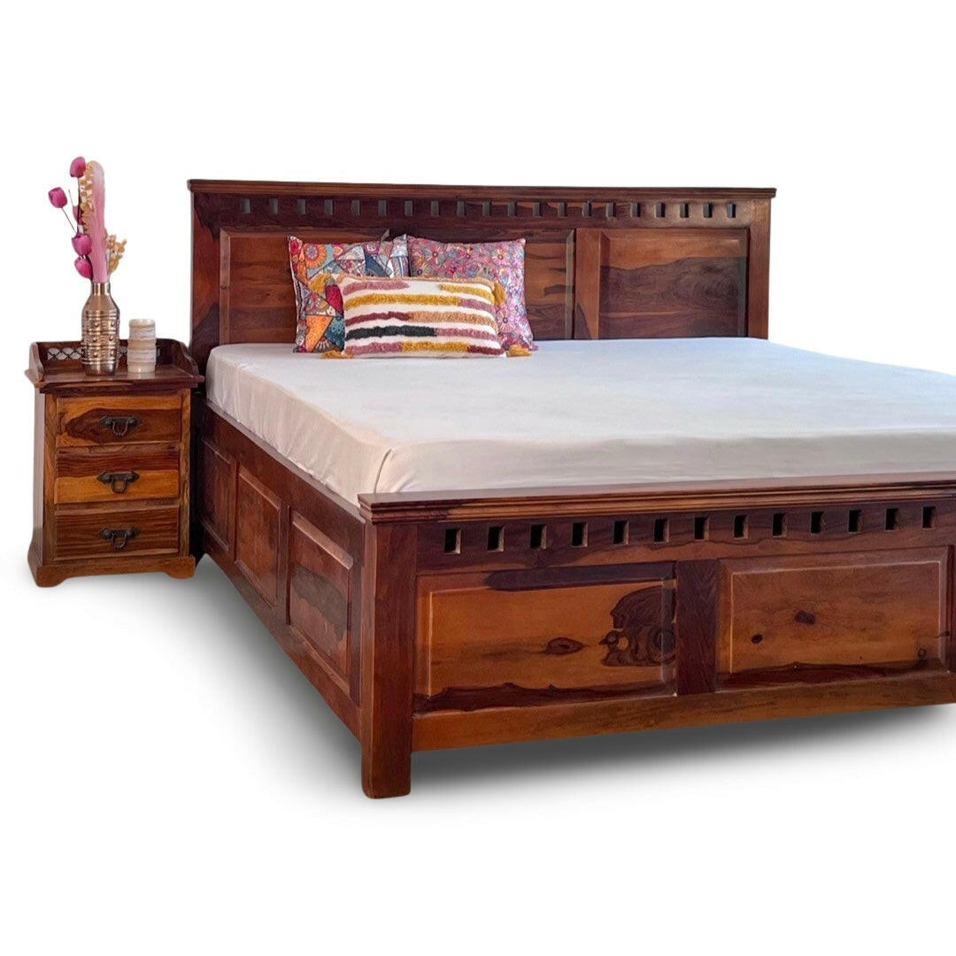 Upgrade your bedroom with our Solid wood liner storage bed, made from sheesham wood. Shop Stylish king and queen size beds with storage online or near you in Bangalore !