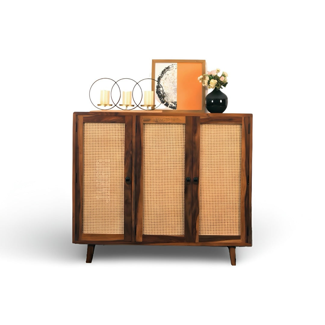 Elevate your living space with our designer and stylish Tower Cane Cabinet, crafted from sheesham wood. Buy Wicker/ Rattan Sideboard & Cabinet for living room