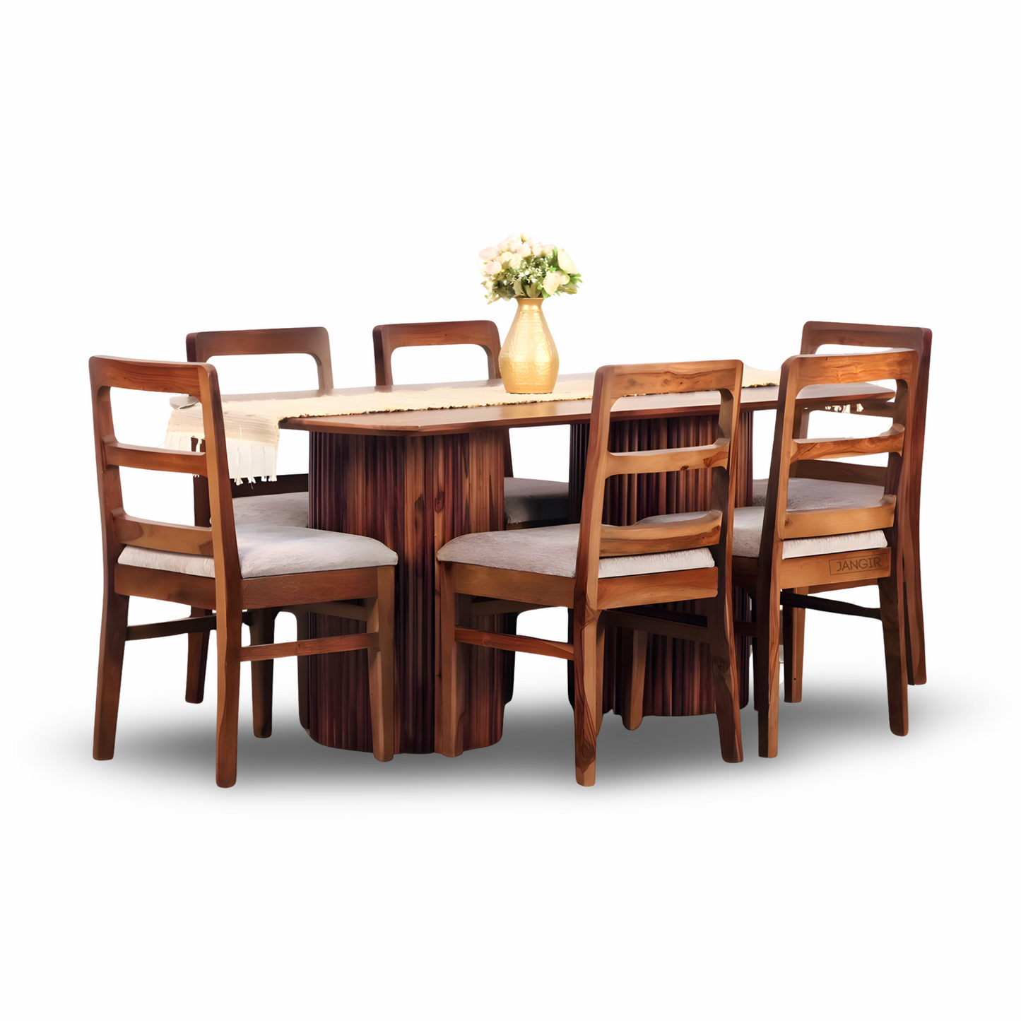 Looking for a modern and stylish dining table set? Check out our exquisite dining table set, crafted with sheesham wood, perfect for six-seater gatherings. Buy online or in-store at Bangalore today!