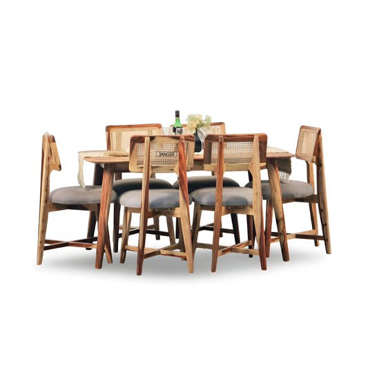 Enhance your dining area with the sophisticated Reaper Sheesham Wood Dining Set featuring cane chairs. Order today for premium quality dining table near you!