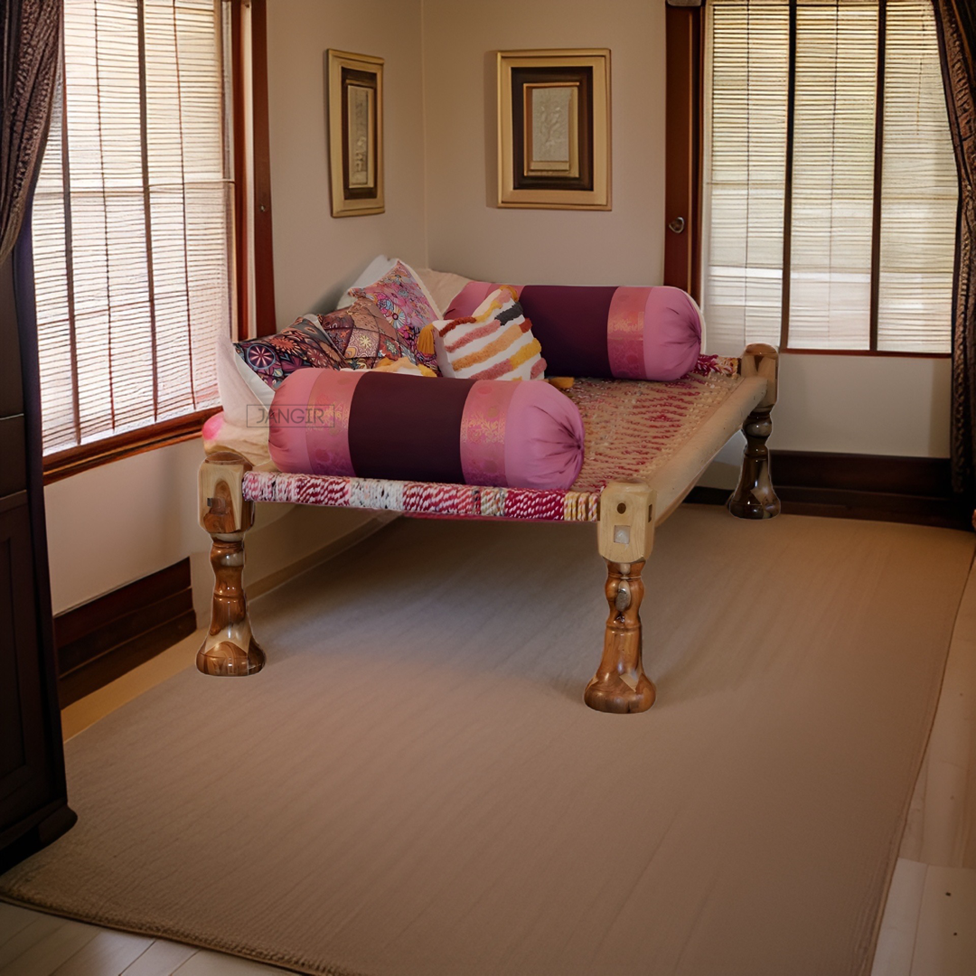 Upgrade your home with our Natural Jute Weave Charpai Bed, sheesham wood made. Buy wooden charpai khatiya for living or outdoor online or near you in Bangalore