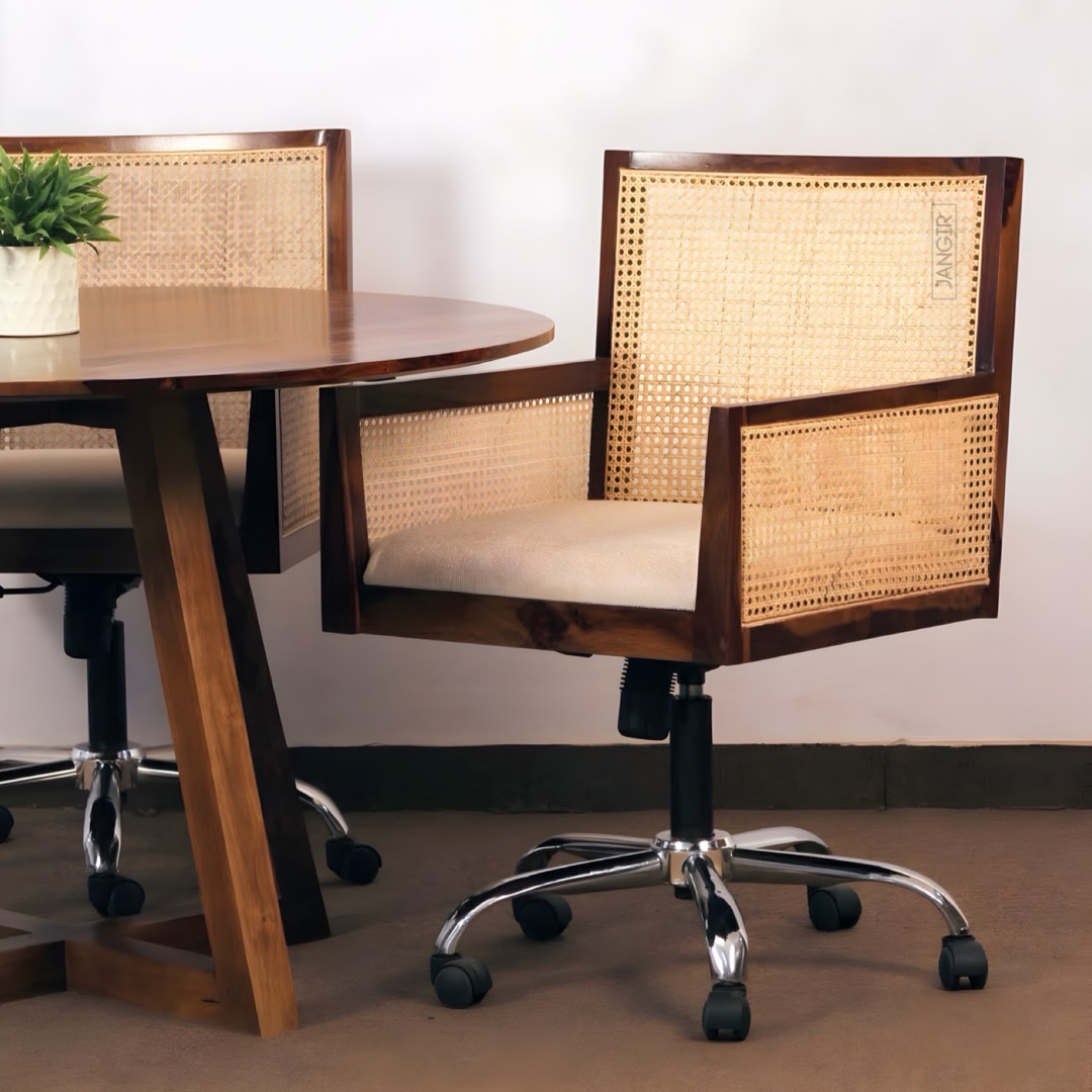 Enhance your workspace with our Cane Office Chair, made with sheesham wood and natural Cane. Buy designer wicker &rattan home office chair near you in Bangalore