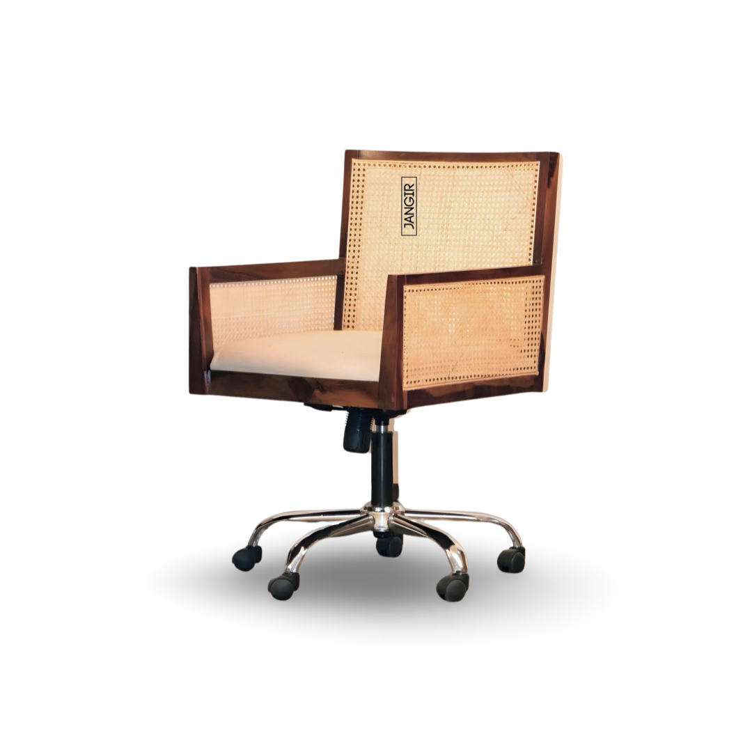 Enhance your workspace with our Cane Office Chair, made with sheesham wood and natural Cane. This Wooden office or revolving chair Designed for durability and comfort. Buy today !