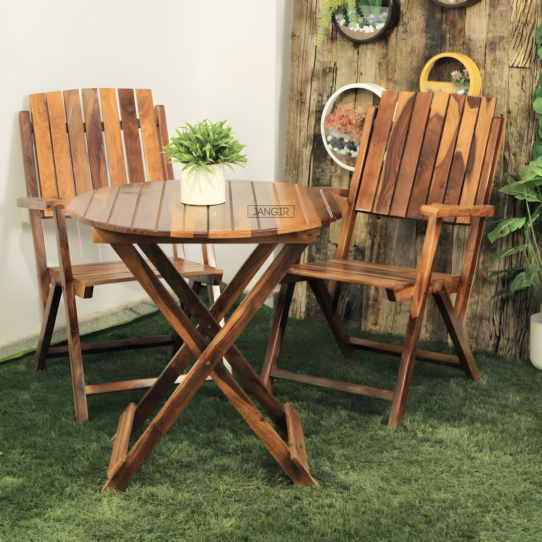 Elevate your outdoor space with our Chair Table Set, sheesham Wood made Folding designed to add style and functionality to any balcony or garden area. Buy online or in-store now!