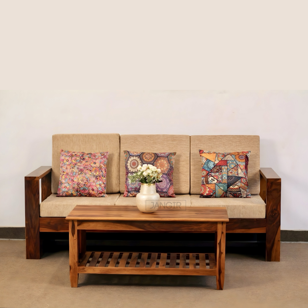 Elevate your living room with our Sleeker Solid wood sofa set, made with sheesham wood. Durable & budget-friendly perfect for modern home. Buy online / in-store near you in Bangalore