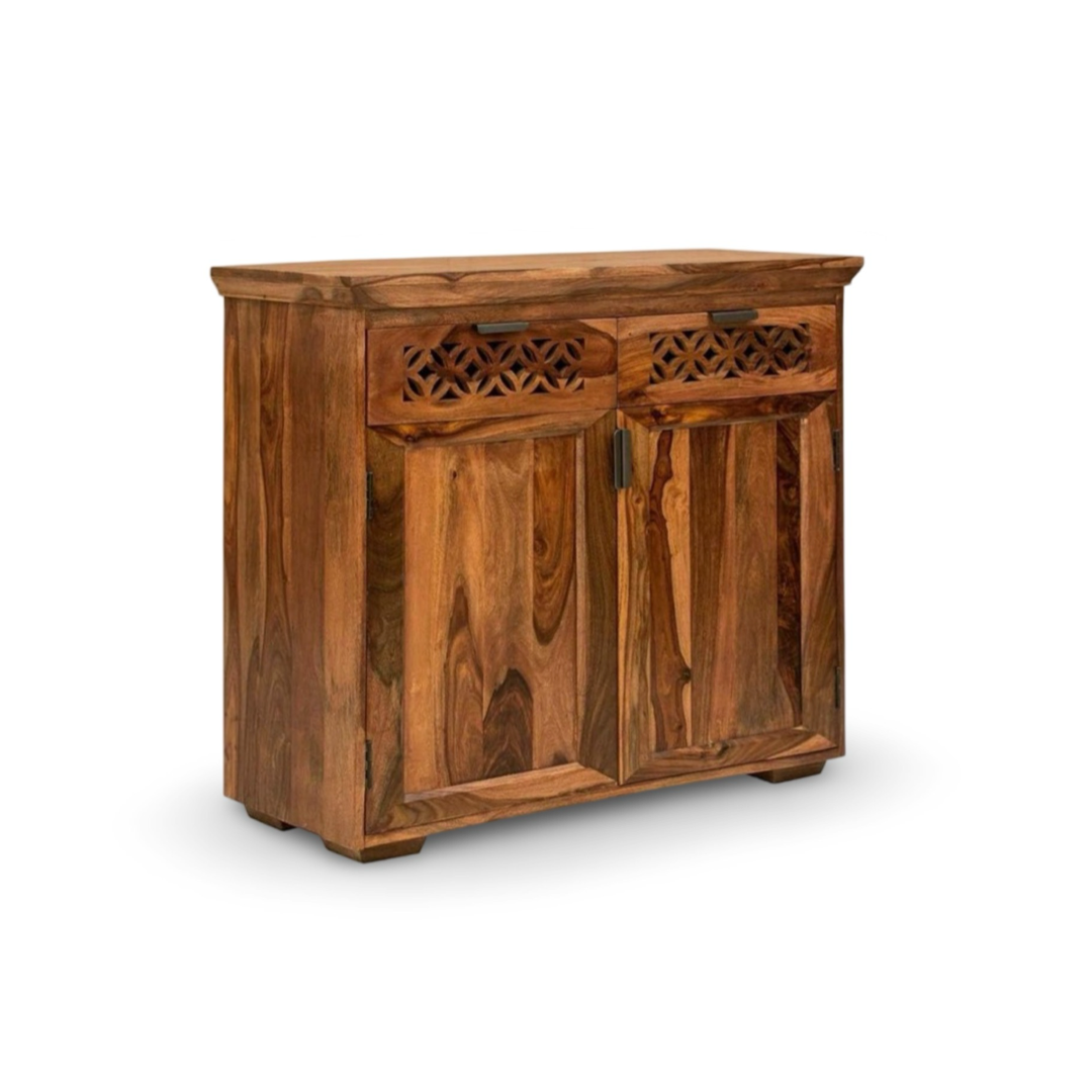 Elevate your space with our stylish and durable sheesham wood cabinet, perfect storage solution for kitchen, foyer, or living room. Shop near you in Bangalore