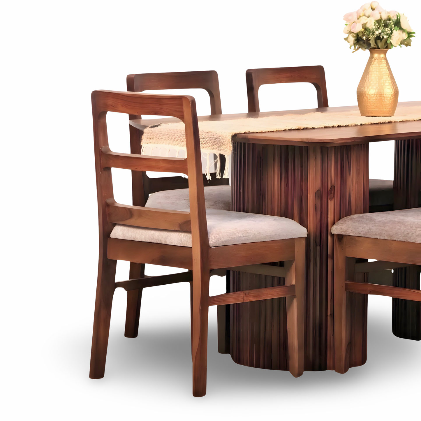 Upgrade your dining room with sheesham wood made Stripper Solid Wood Dining Table Set. Buy modern & Luxury six-seater dining tables today near you in Bangalore