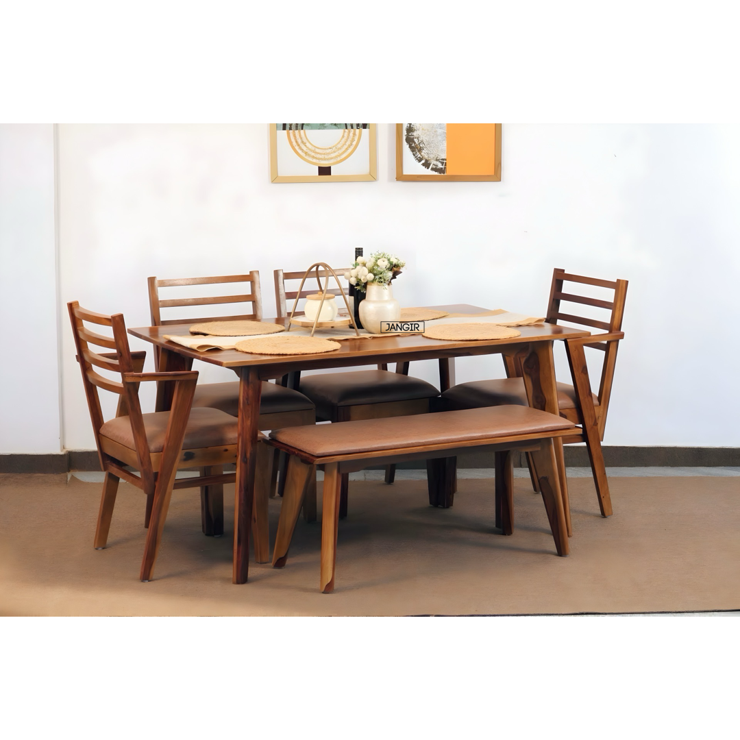 Enhance your dining room with the durable Suarez Sheesham Wood Dining Set. Buy now for style & comfort wooden dining table set near you in Bangalore