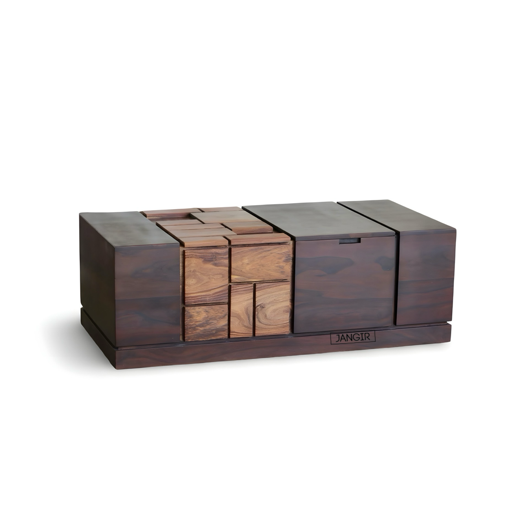 Discover our elegant Sheesham wood unique modern style coffee table with ample storage. Buy modern and stylish wooden coffee table near you in Bangalore
