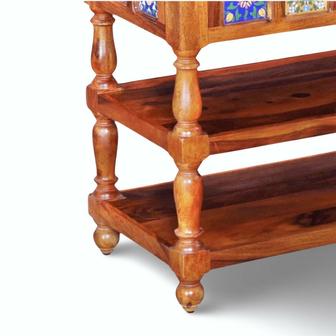Enhance your Living Room with our Tiles Solid Wood Console Table, sheesham wood made. Buy traditional Console table with Storage near you in Bangalore