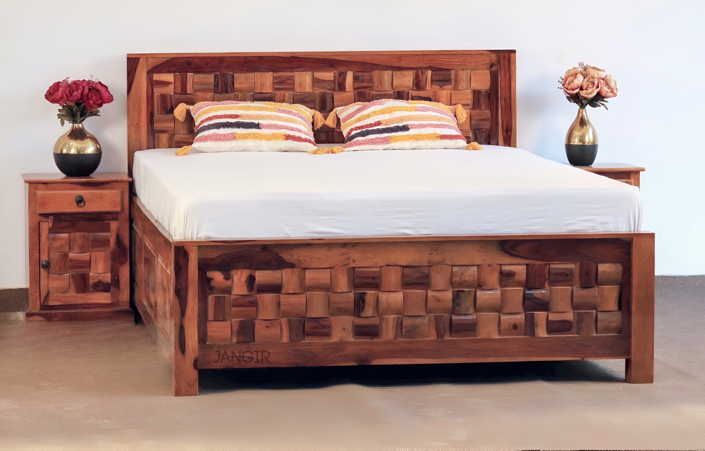 Upgrade your bedroom with our Niwar Solid Wood Storage Bed, crafted from sheesham wood. Shop King And Queen Size options of Wooden Double bed with Storage in bangalore today !
