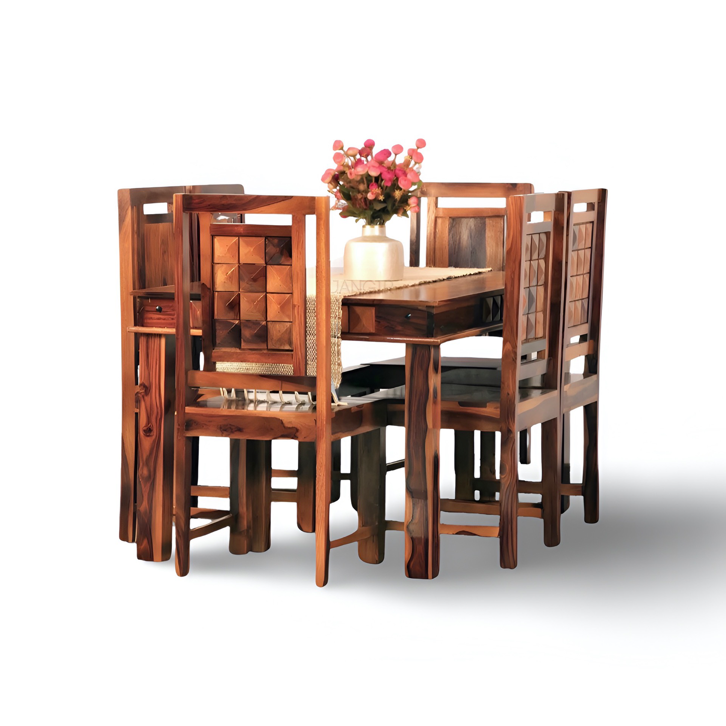 Discover the epitome of sophistication with our modern diamond dining set made with sheesham wood, Elevate your dining room today with our six and four-seater dining tables in Bangalore