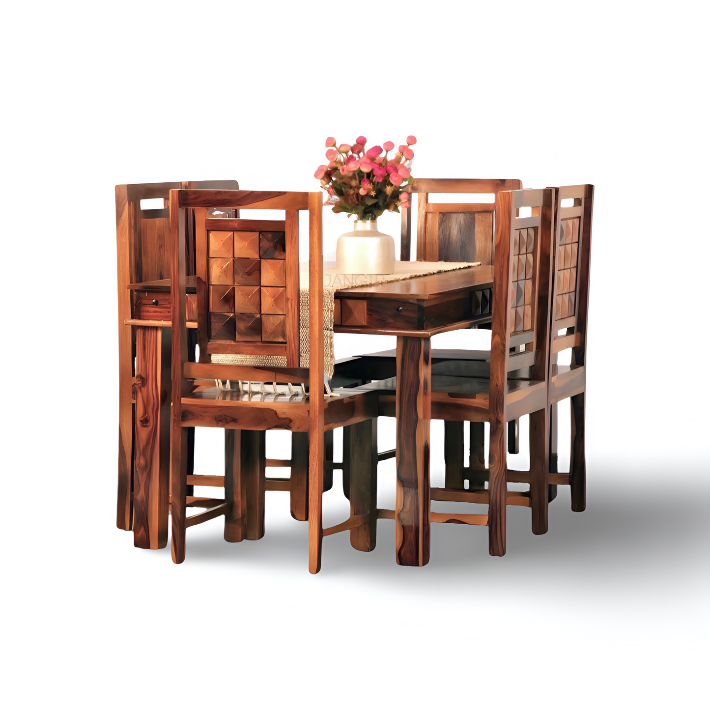 Enhance the elegance of your dining space with sheesham wood made Diamond Solid Wood Dining Set Six Seater, Shop now