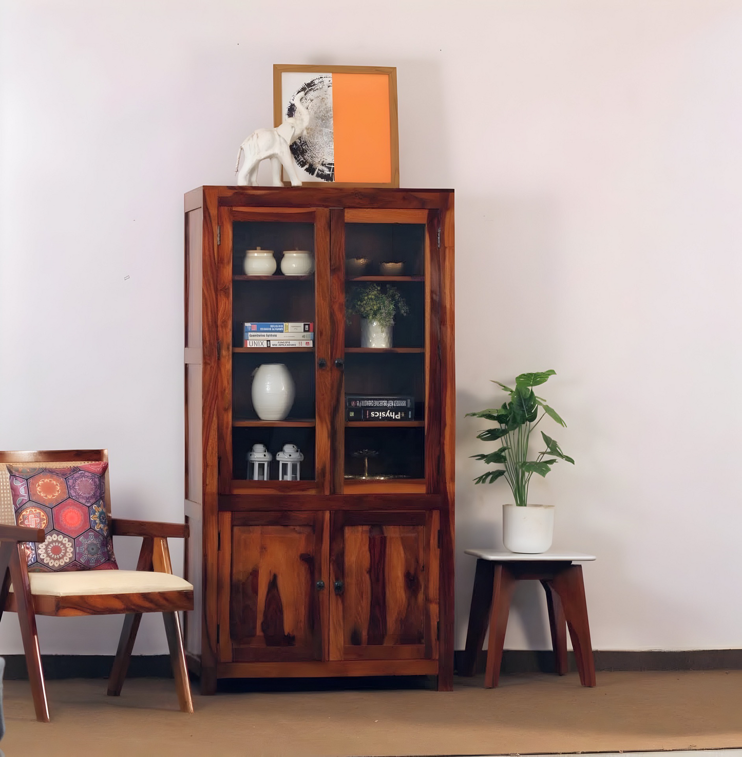 Elevate your dining room with our exquisitely Crockery Unit, crafted with sheesham Wood. Display fine china & glassware in style with our wooden crockery cabinet, buy today !