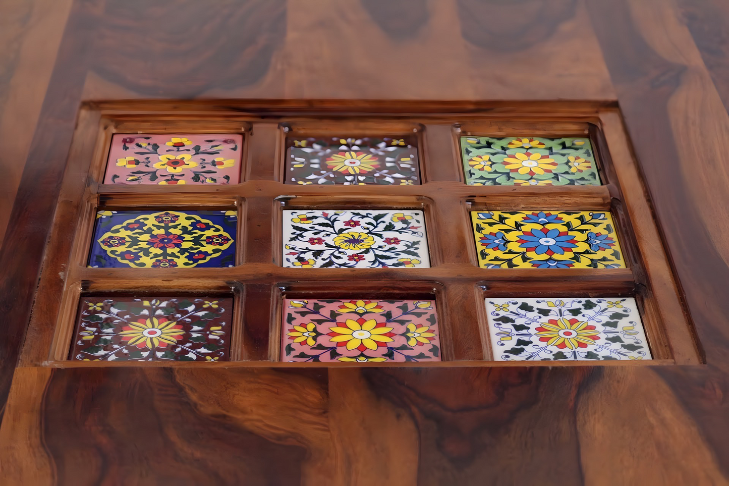 Elevate your dining room with the Tiles Dining Table, made from Sheesham wood. Shop stylish and durable four and six-seater Dining table near you in Bangalore