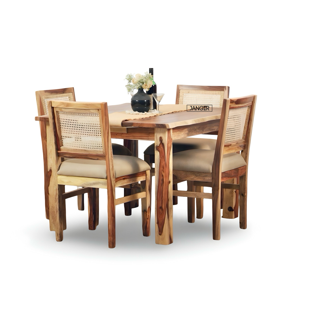 Upgrade your dining with Maakya Live Edge Table with cane chair, made from A Grade Sheesham wood. Buy modern and stylish live edge table near you in Bangalore!