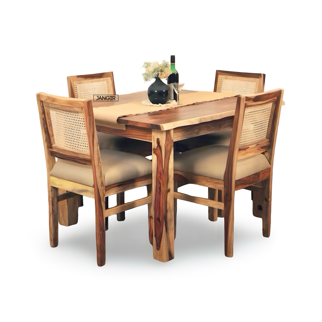 Upgrade your dining with Maakya Live Edge Table with cane chair, made from A Grade Sheesham wood. Buy modern and stylish live edge table near you in Bangalore!
