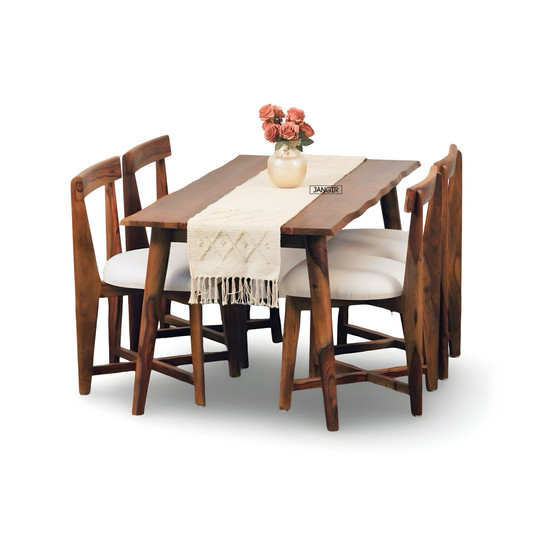 Discover our Darker Live Edge Dining Table Set, Sheesham Wood made. Shop durable and modern wooden dining table set for your dining room near you in Bangalore