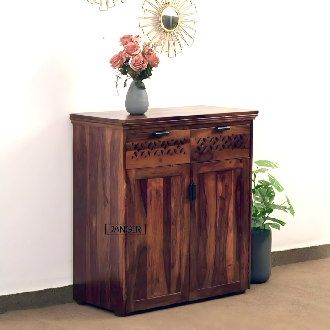 Elevate your space with our stylish and durable sheesham wood cabinet, perfect storage solution for kitchen, foyer, or living room. Shop near you in Bangalore