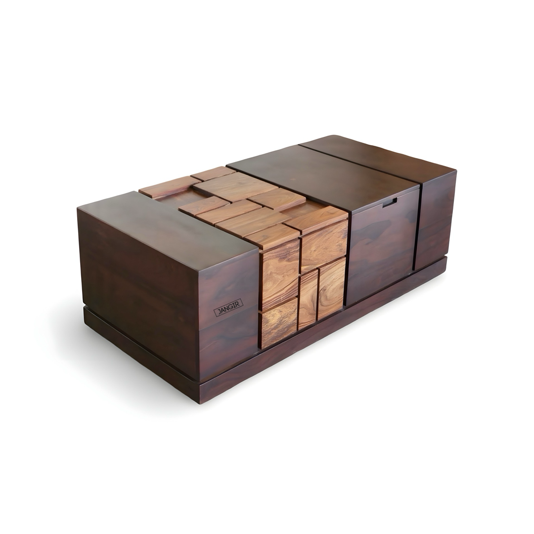 Discover our elegant Sheesham wood unique modern style coffee table with ample storage. Buy modern and stylish wooden coffee table near you in Bangalore