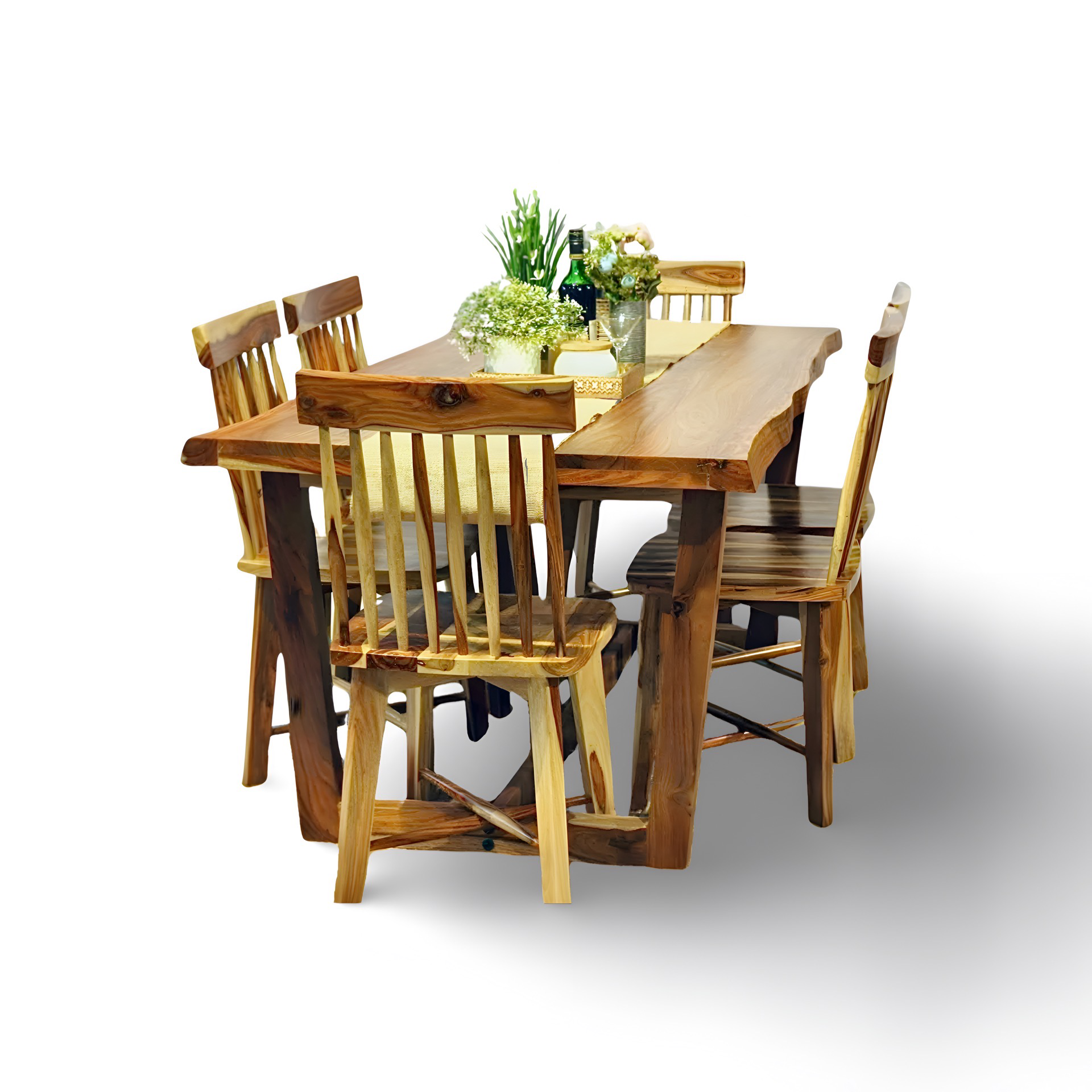 Elevate your dining room with Our sheesham wood made Alexa Live edge Dining Table Set with designer chairs. Buy Luxury six seater dining table today !