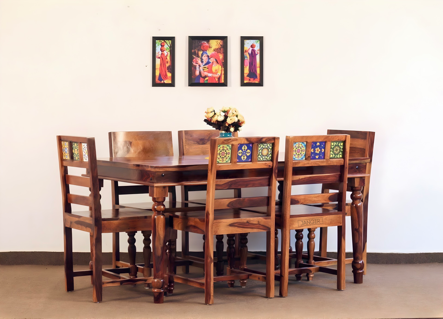 Transform your dining room with our Tiles dining table sets, made with Sheesham wood with ceramic tiles. Buy six -four seater dining table near you in Bangalore