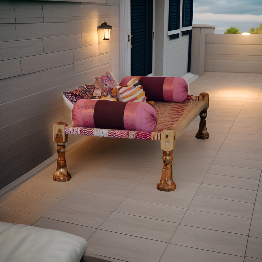 Upgrade your home with our Natural Jute Weave Charpai Bed, sheesham wood made. Buy wooden charpai khatiya for living or outdoor online or near you in Bangalore