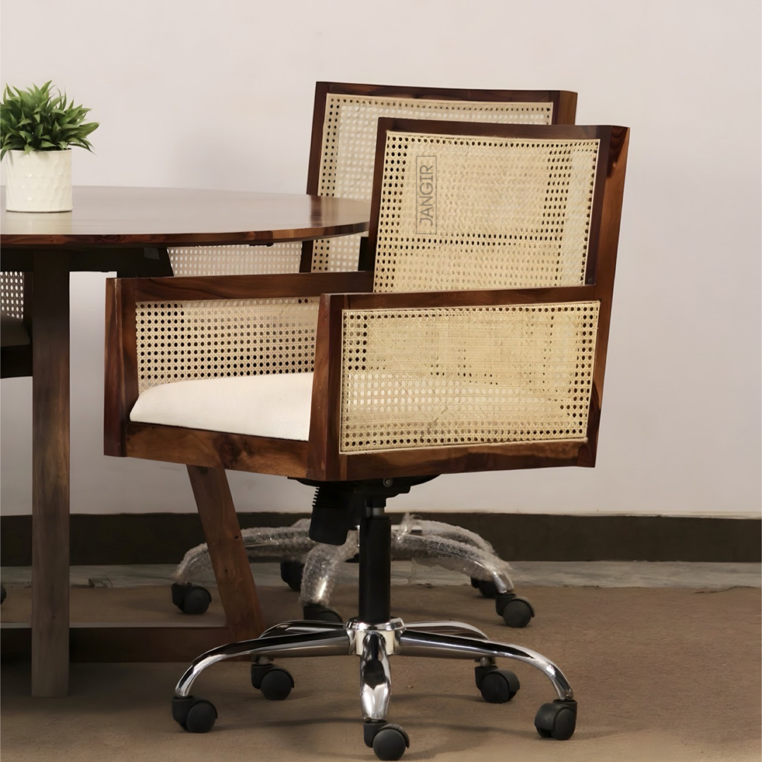 Enhance your workspace with our Cane Office Chair, made with sheesham wood and natural Cane. Buy designer wicker &rattan home office chair near you in Bangalore