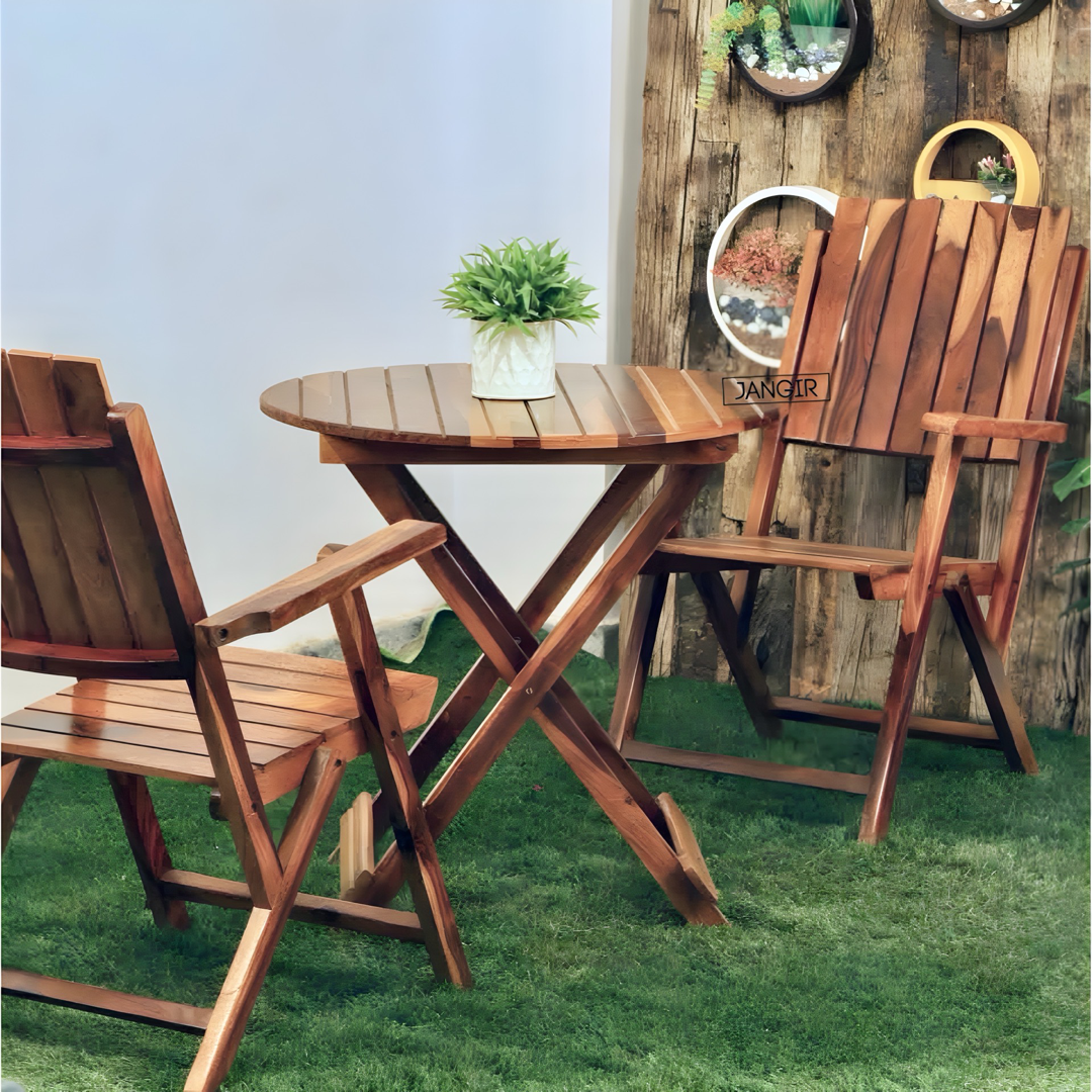 Elevate your outdoor space with our Chair Table Set, sheesham Wood made Folding designed to add style and functionality to any balcony or garden area. Buy online or in-store now!