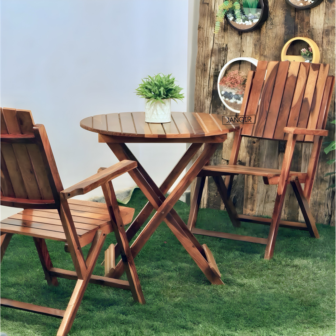 Elevate your outdoor space with our sheesham wood Terrace Outdoor Chair Table Set. Buy folding designed chair table set for your balcony near you in Bangalore!