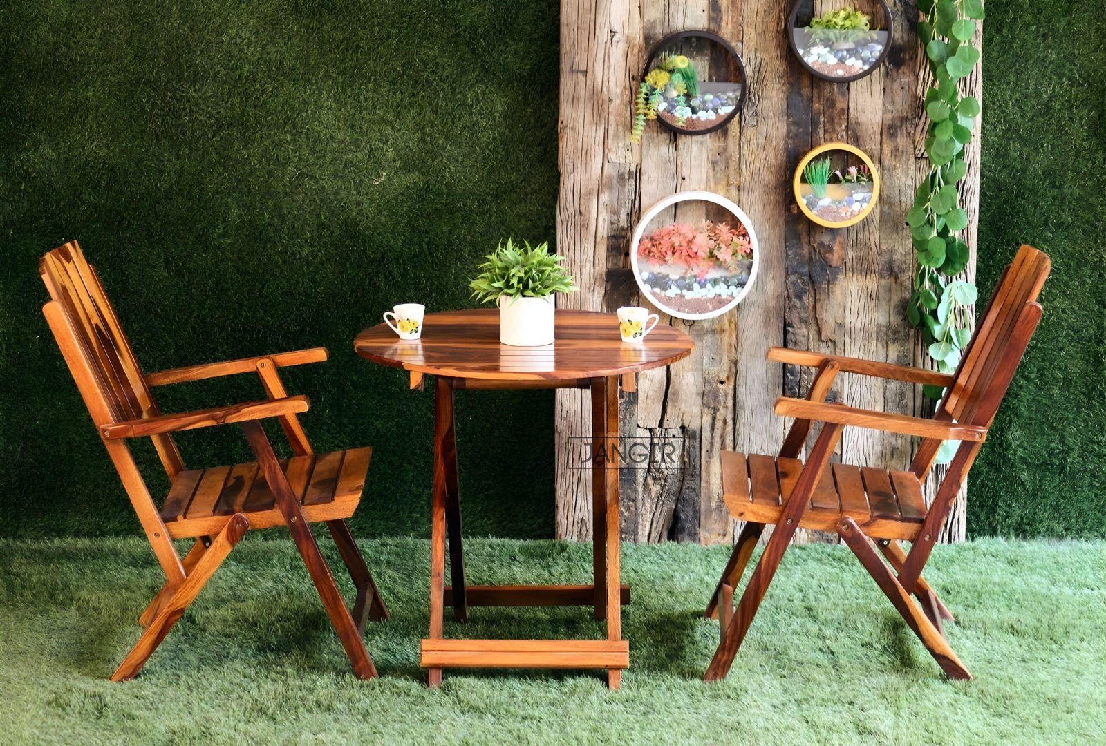 Elevate your outdoor space with our sheesham wood Terrace Outdoor Chair Table Set. Buy folding designed chair table set for your balcony near you in Bangalore!