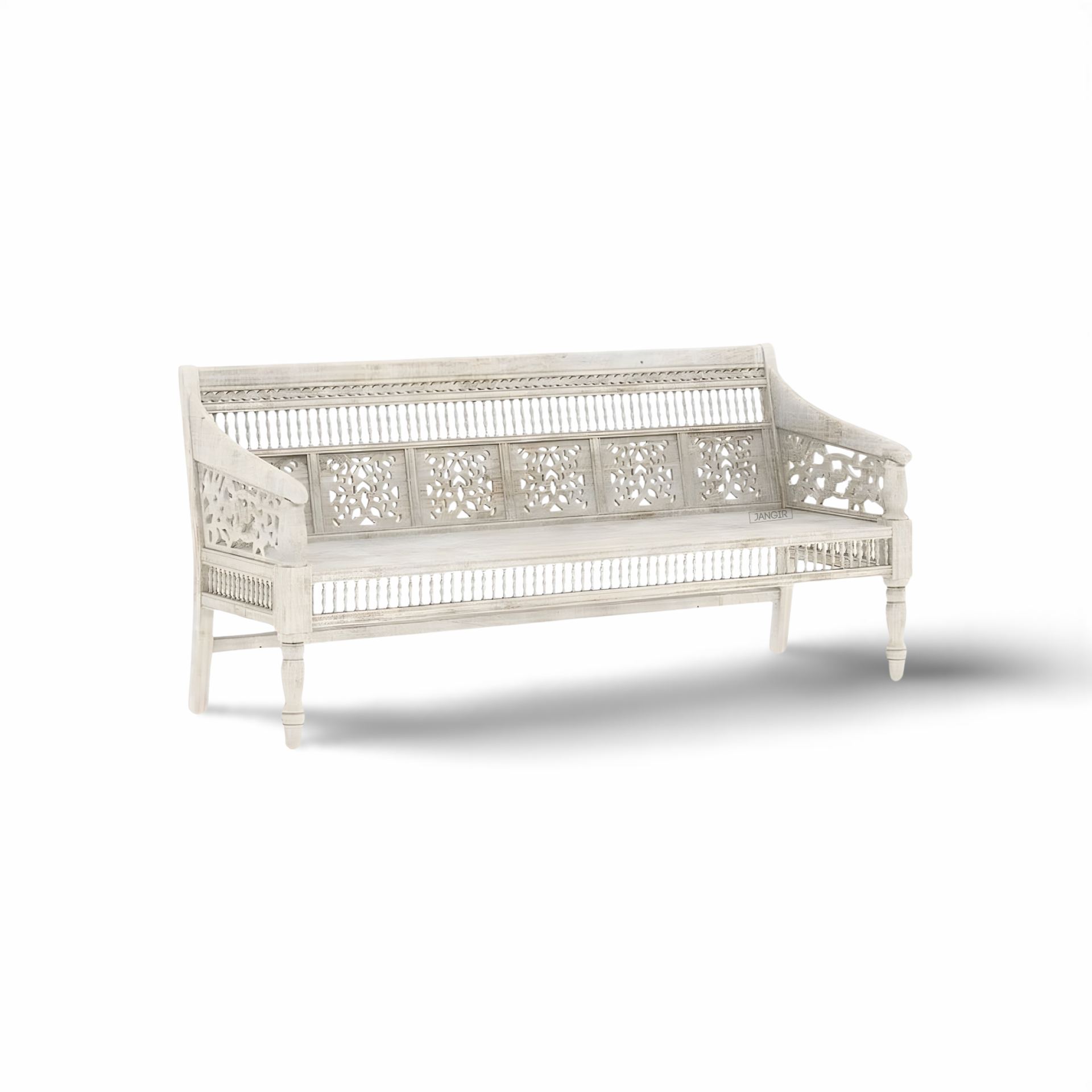 Discover the timeless beauty of our white rustic carved sofa. Made with sheesham wood, Adds elegance and charm to your living space with Antique Carved Sofa Set