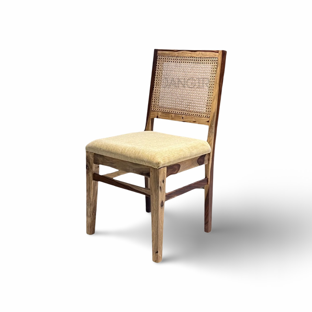 Transform your dining room with Sheesham wood made Rover live edge dining table with cane weave chairs. Buy six seater live edge dining table in India