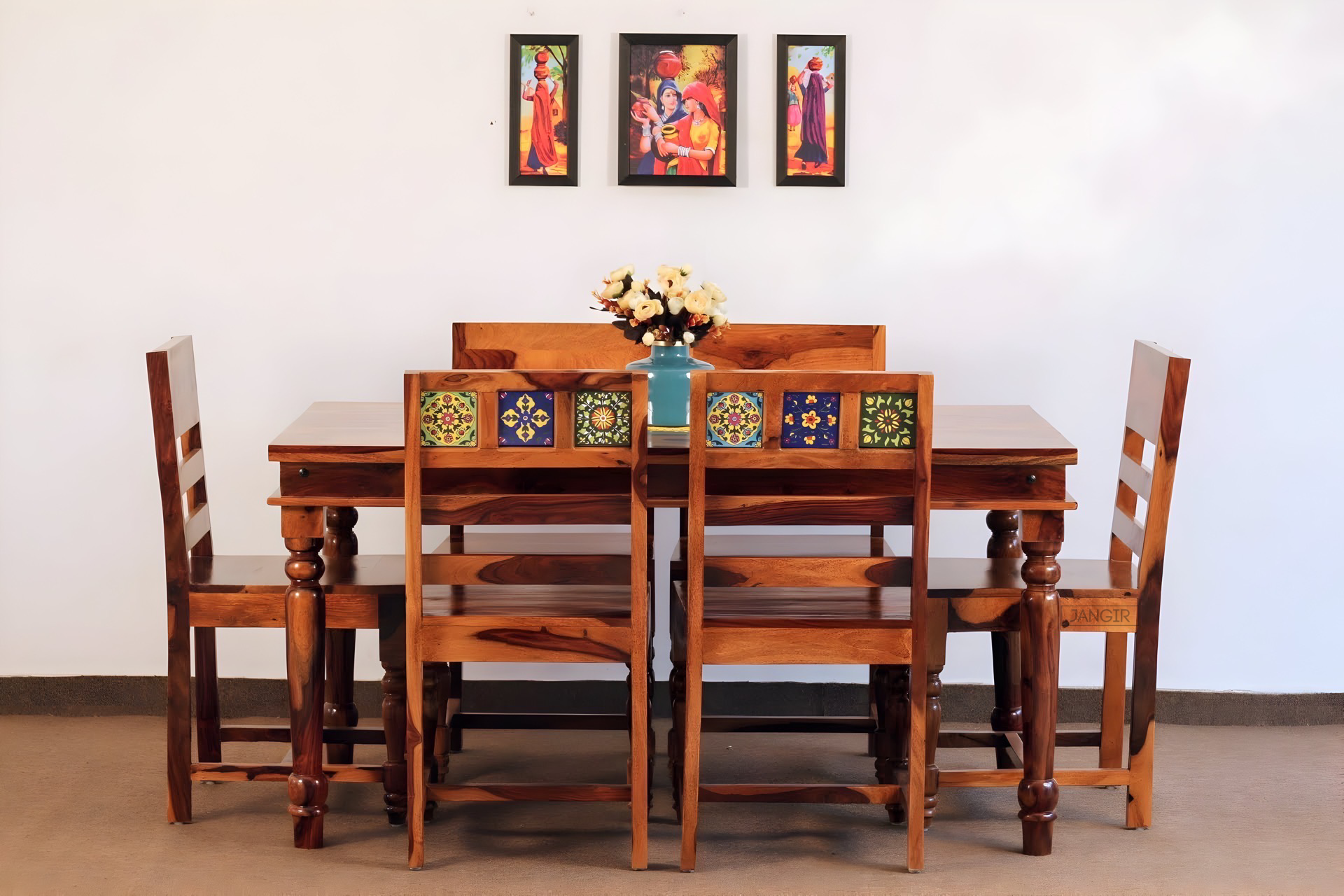 Discover the perfect Rajasthani Style tiles dining table set to complement your dining room, made with sheesham wood. Buy online or in-store for the perfect combination of beauty and durability!
