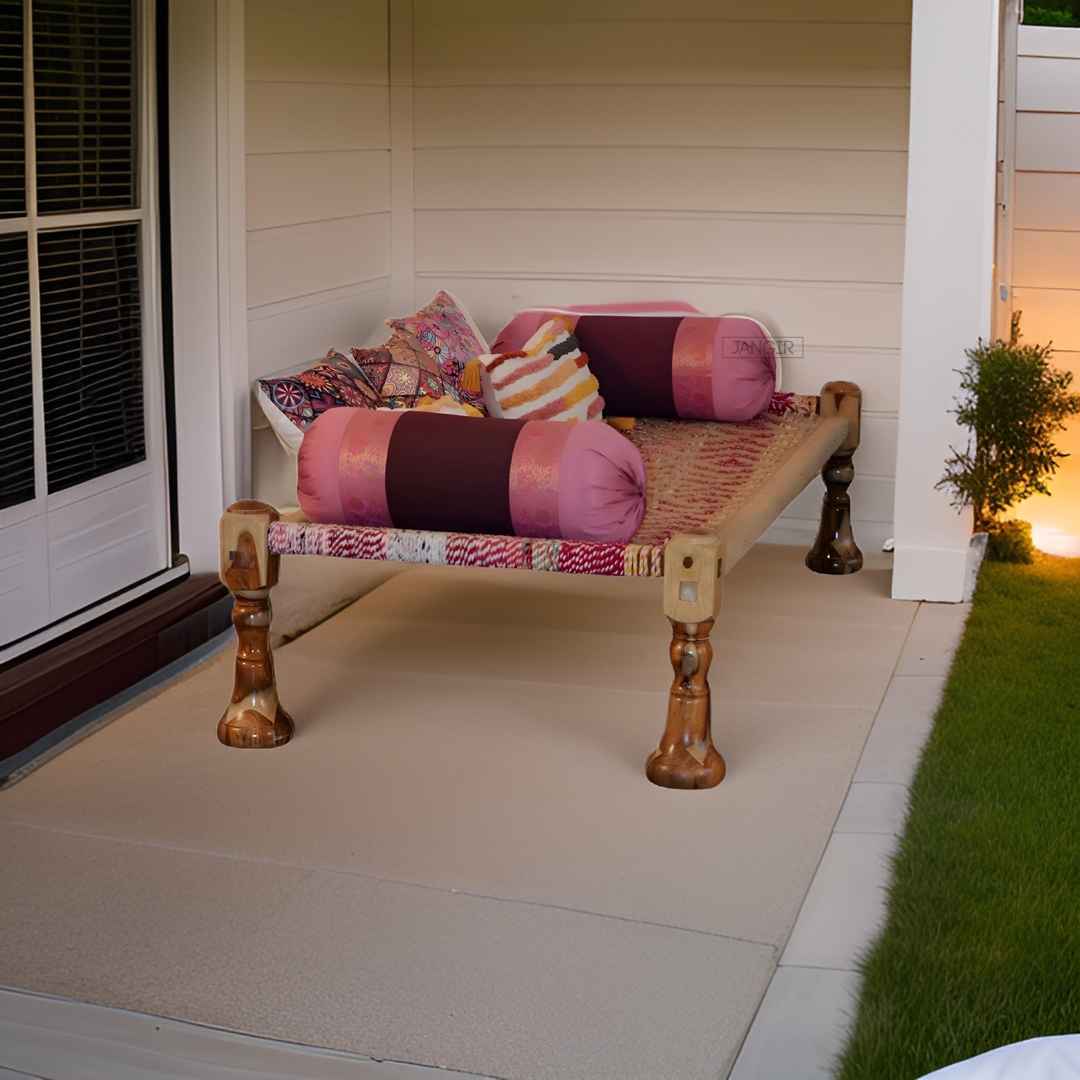 Upgrade your home with our Natural Jute Weave Charpai Bed, sheesham wood made. Buy wooden charpai khatiya for living or outdoor online or near you in Bangalore