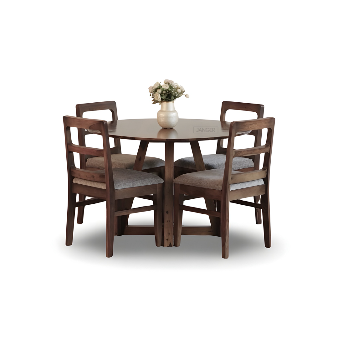 Upgrade your dining experience with Stear Round Dining Table Set made from sheesham wood, ensure durability and modern style with this four seater dining table set. Elevate your dining room now.