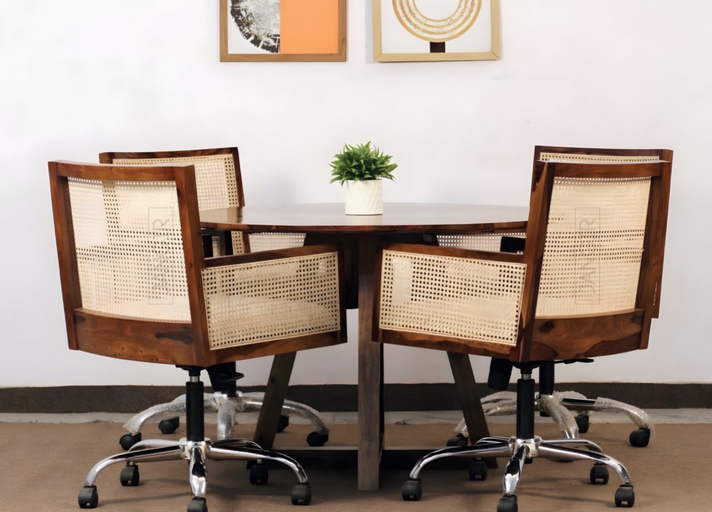 Enhance your workspace with our Cane Office Chair, made with sheesham wood and natural Cane. This Wooden office or revolving chair Designed for durability and comfort. Buy today !