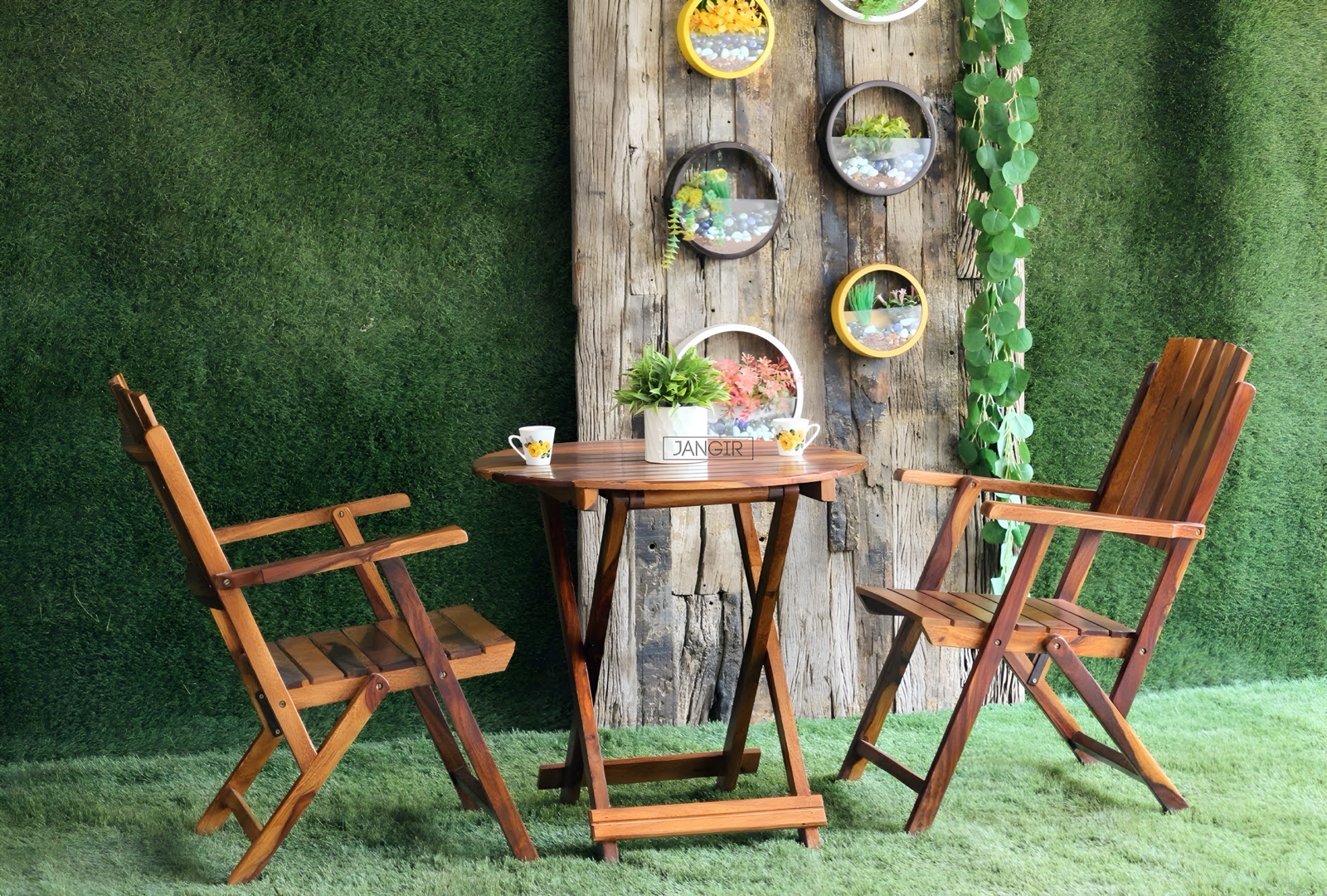 Elevate your outdoor space with our sheesham wood Terrace Outdoor Chair Table Set. Buy folding designed chair table set for your balcony near you in Bangalore!