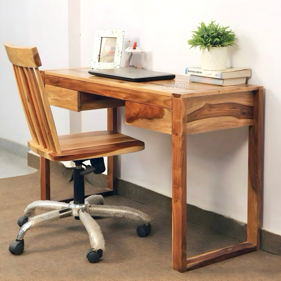 Upgrade your workspace with the Home Solid Wood Office Chair. Sheesham wood & metal base, modern revolving chair. Shop online or near you in Bangalore today!