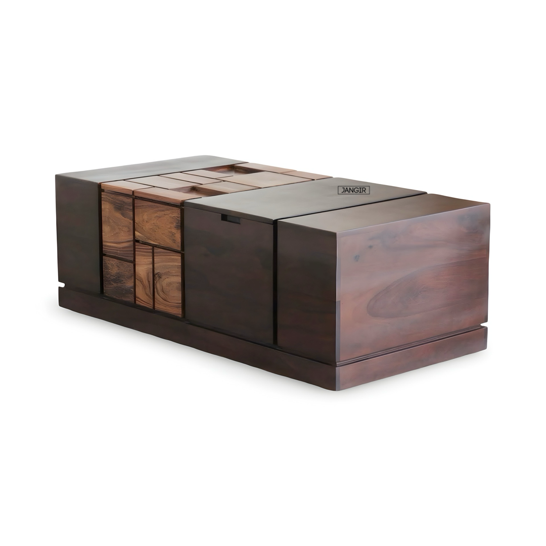 Discover our elegant Sheesham wood unique modern style coffee table with ample storage. Buy modern and stylish wooden coffee table near you in Bangalore