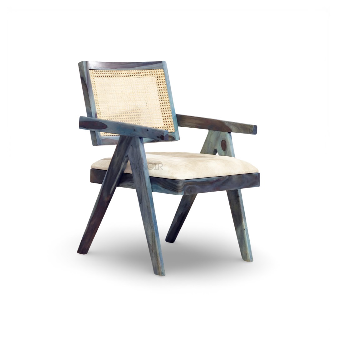 Upgrade your living room with our Blue Stained Wooden Cane Chair. Made sheesham wood. Experience the joy of comfortable sitting with Chair Rattan / Wicker Chair