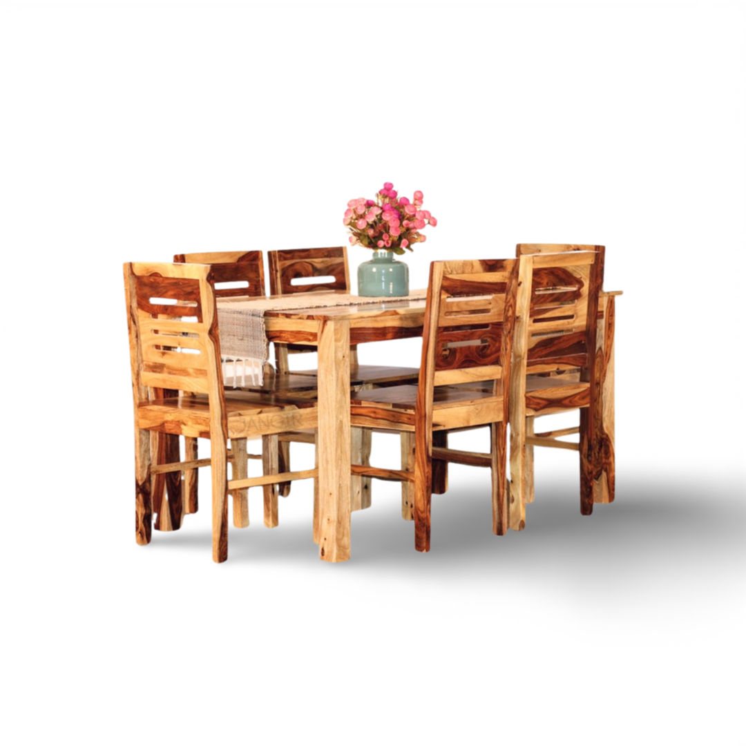 Experience the beauty and durability of sheesham wood made Apple Dining Table Set Six Seater. Buy Lowest price dining table set near you in Bangalore.