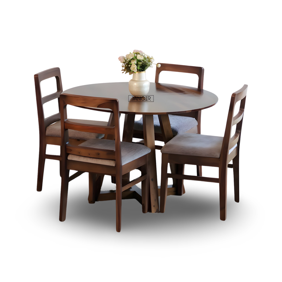 Upgrade your dining experience with Stear Round Dining Table Set made from sheesham wood, ensure durability and modern style with this four seater dining table set. Elevate your dining room now.