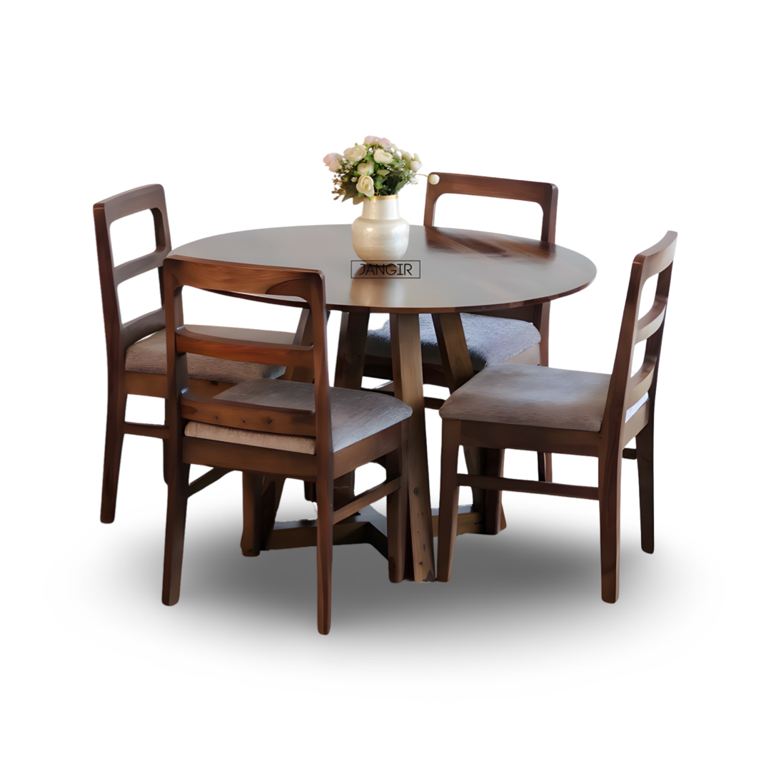 Upgrade your dining experience with Stear Round Dining Table Set, made from sheesham wood. Buy modern four seater round dining table near you in Bangalore !