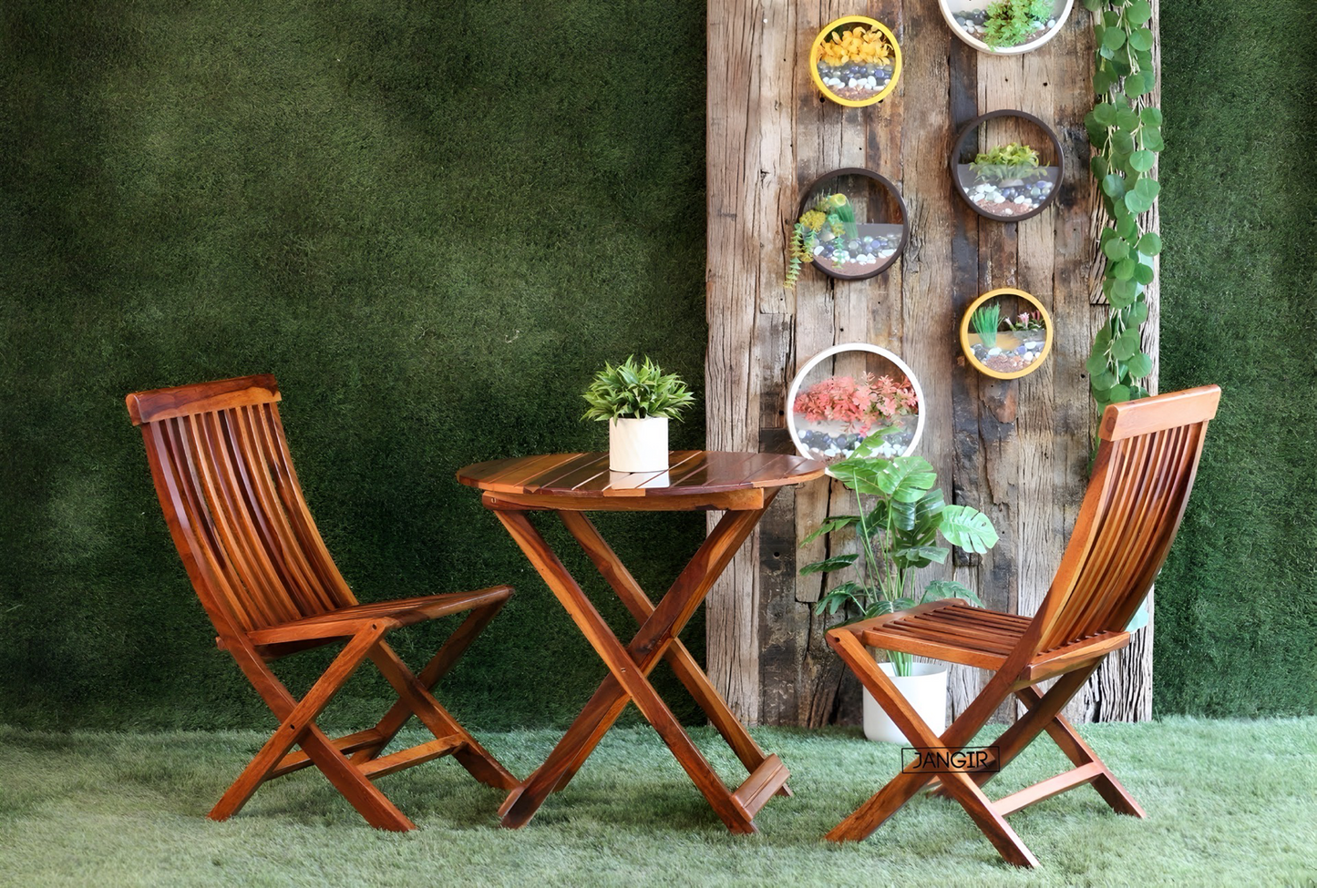 Shop sheesham wood outdoor table and chair set in Bangalore at unbeatable prices! Transform your garden or balcony with our stylish and durable stripes folding outdoor chairs & table set.